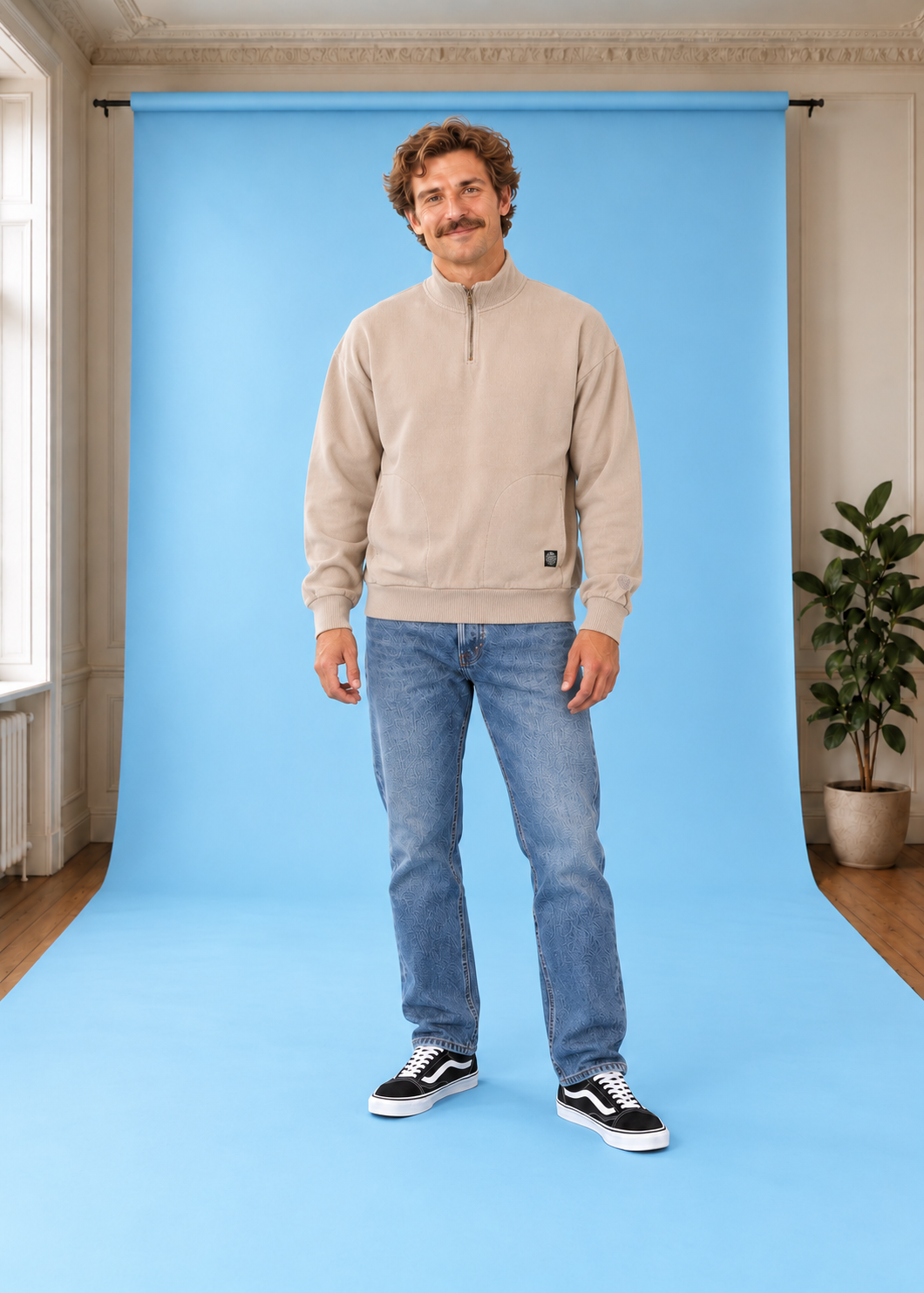 Sweatshirt Premium Surf Qtr Zip Crew Stone