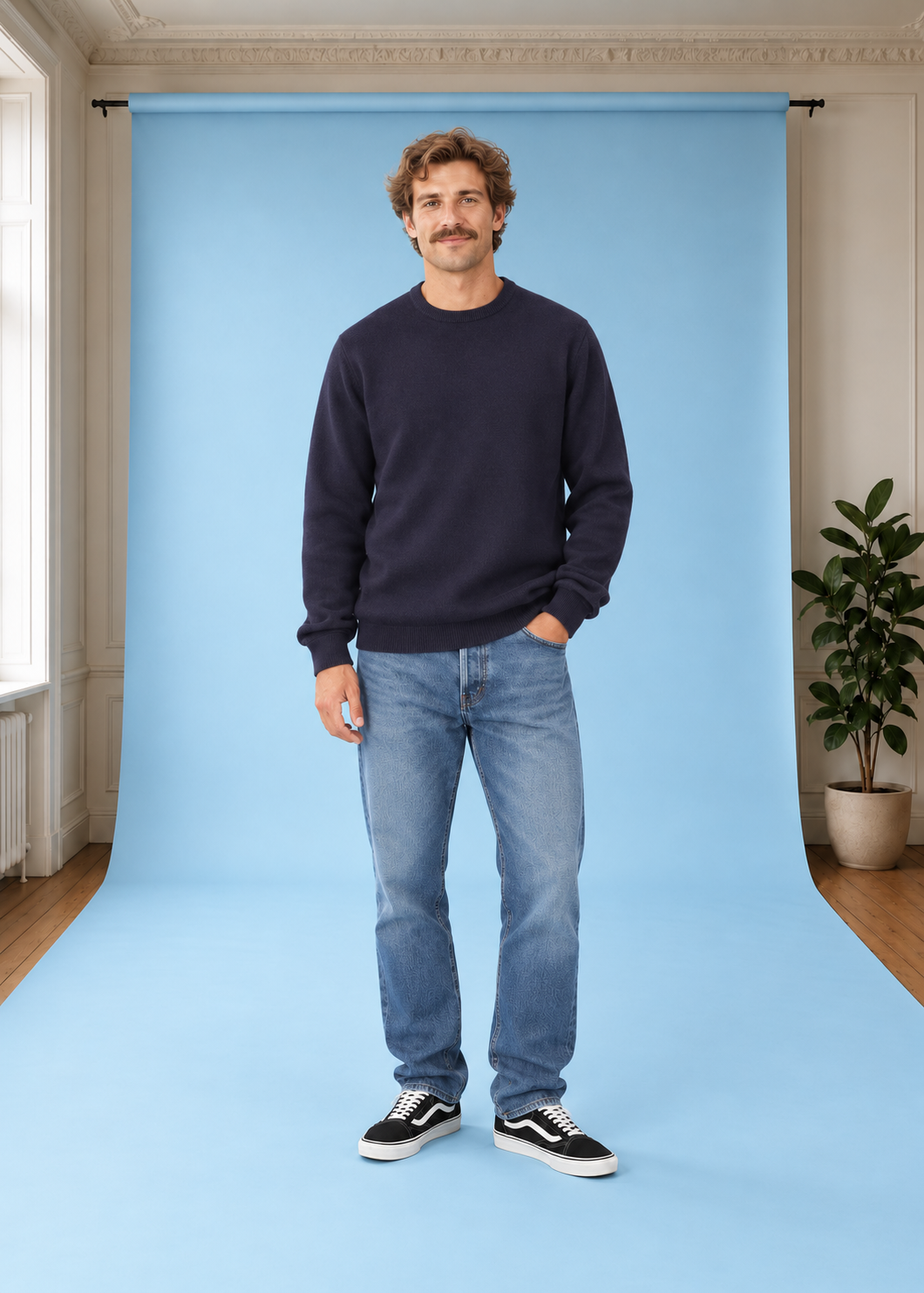 Strickpullover Mens basic cotton knit Navy