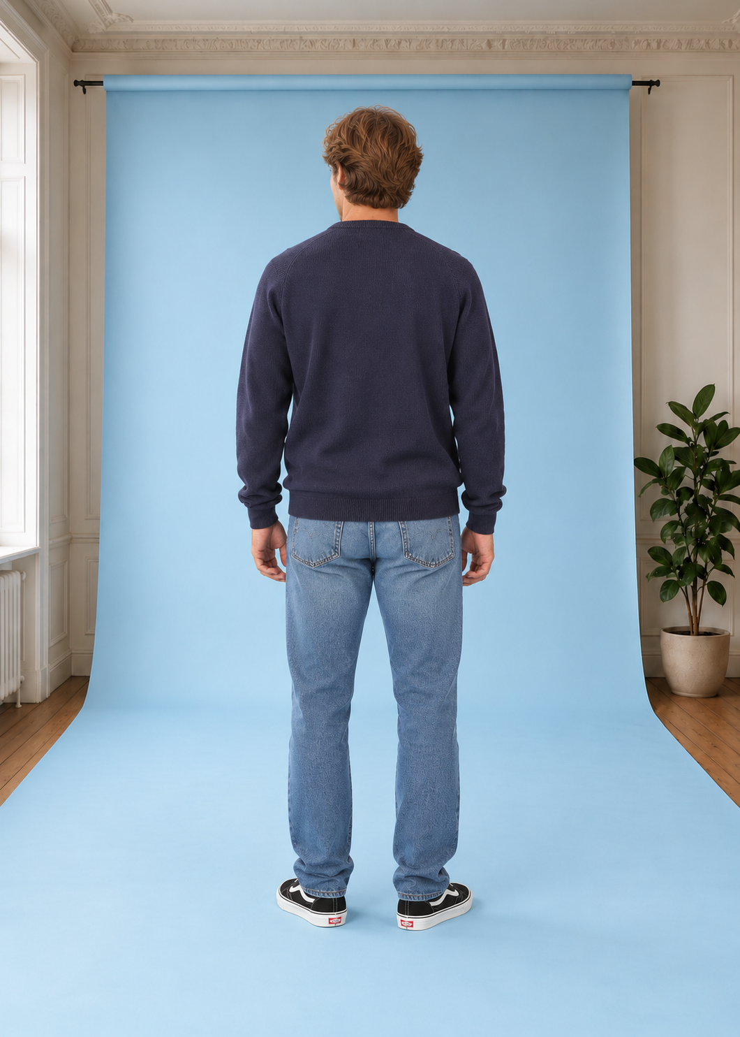 Strickpullover Mens basic cotton knit Navy