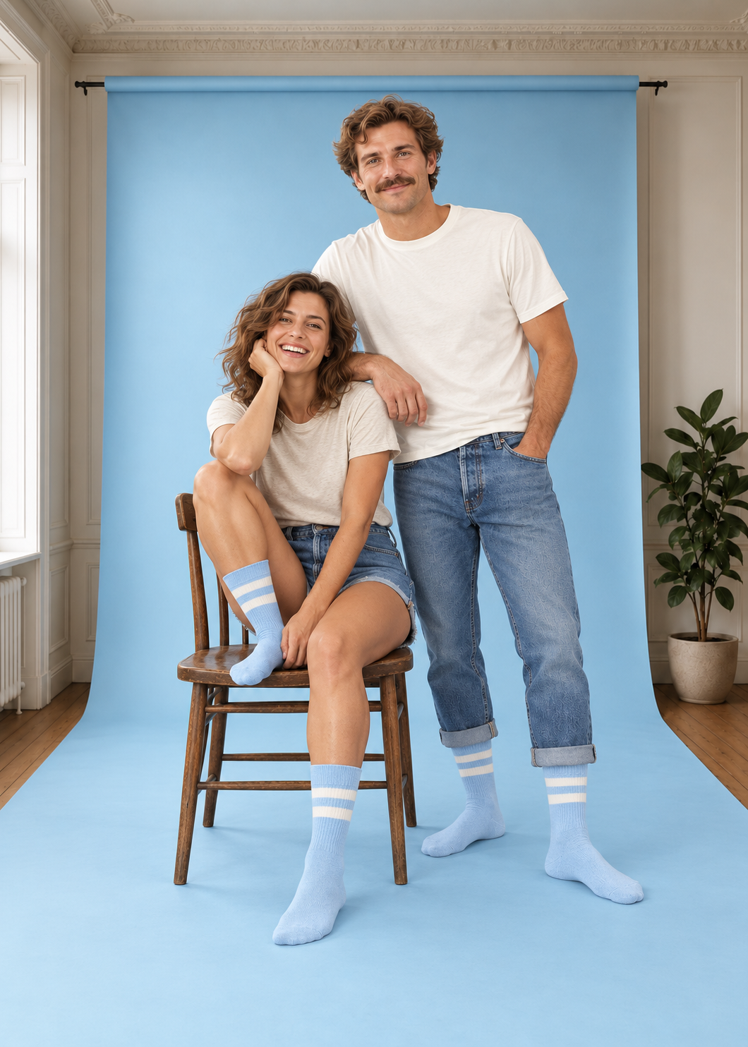 Socken Retro Cotton Socks LightBlue/Cream