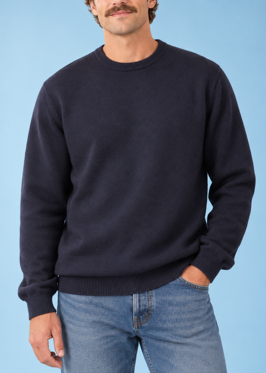 Strickpullover Mens basic cotton knit Navy