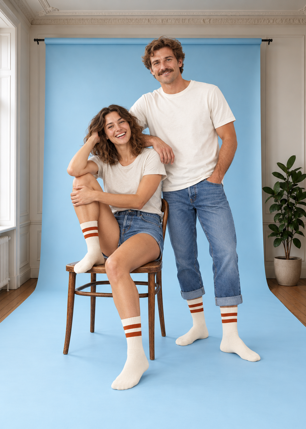 Socken Retro Cotton Socks Cream/BurntSienna